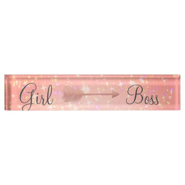 "Pink Shimmery Girl Boss   Desk Name Plate (Front)