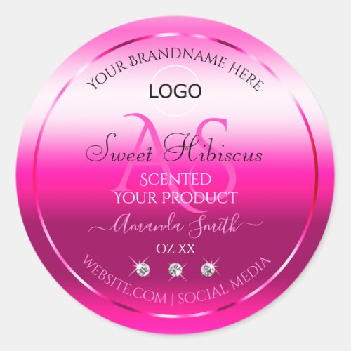 Pink Shimmery Product Label Diamonds Initials Logo