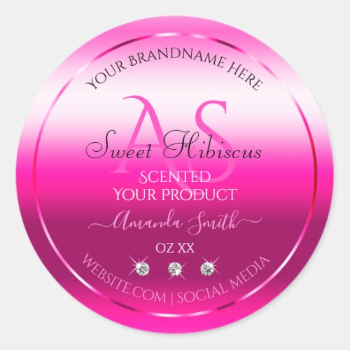 Pink Shimmery Product Labels Diamonds and Initials