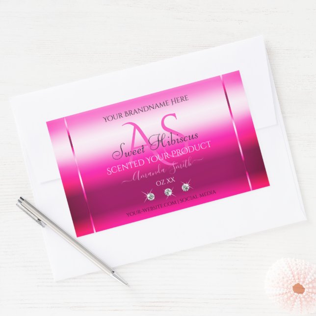 Pink Shimmery Product Labels Diamonds and Initials (Envelope)