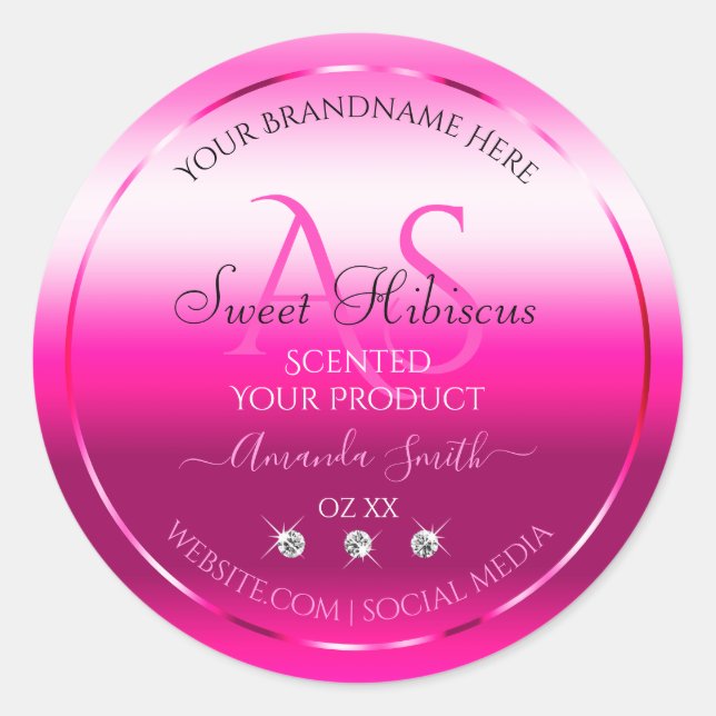 Pink Shimmery Product Labels Diamonds and Initials (Front)