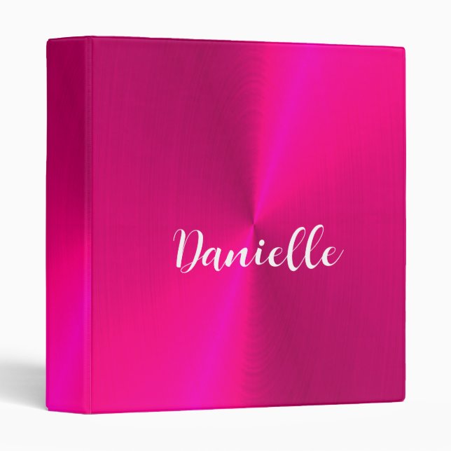 Pink shiny faux metal custom name 3 ring binder (Front/Spine)