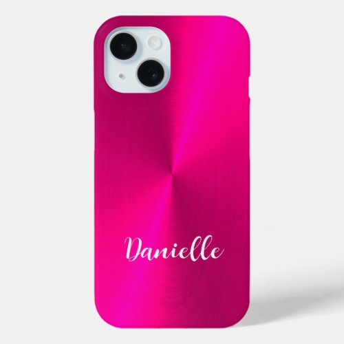 Pink shiny faux metal custom name iPhone 15 case