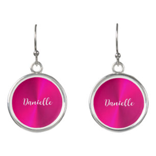 Pink shiny faux metal custom name earrings
