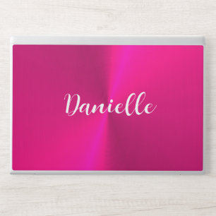 Pink shiny faux metal custom name HP laptop skin