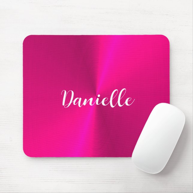Pink shiny faux metal custom name mouse pad (With Mouse)