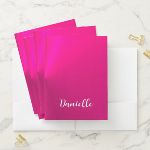 Pink shiny faux metal custom name pocket folder