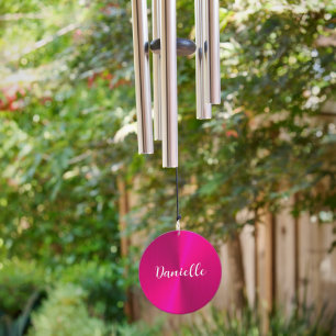 Pink shiny faux metal custom name wind chime