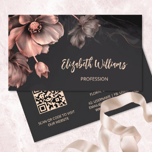 Pink Shiny Flowers Black Business Card