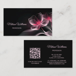Pink Shiny Flowers Black  Business Card