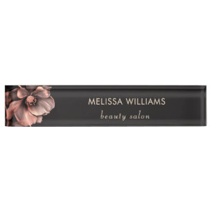 Pink Shiny Flowers Black  Desk Name Plate