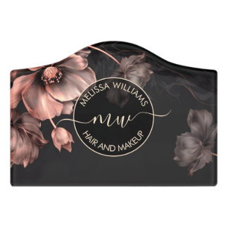 Pink Shiny Flowers Black Logo Door Sign