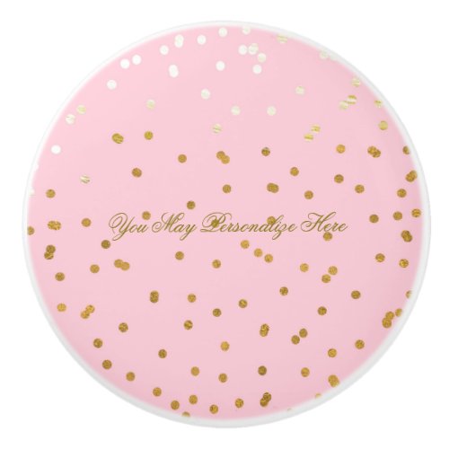 Pink  Shiny Gold Faux Foil Confetti Dots Glam Ceramic Knob