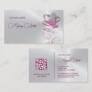 Pink Shiny Metallic Flower  Business Card