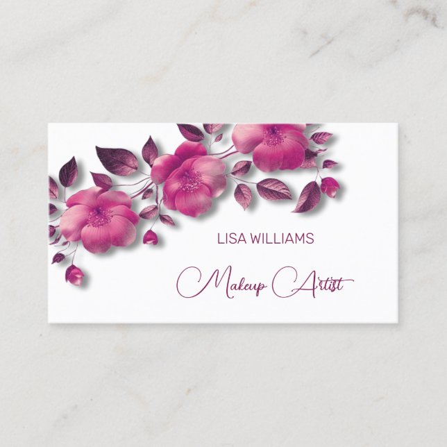 Pink Shiny Metallic Flower  Business Card (Front)