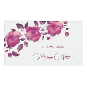 Pink Shiny Metallic Flower Name Tag