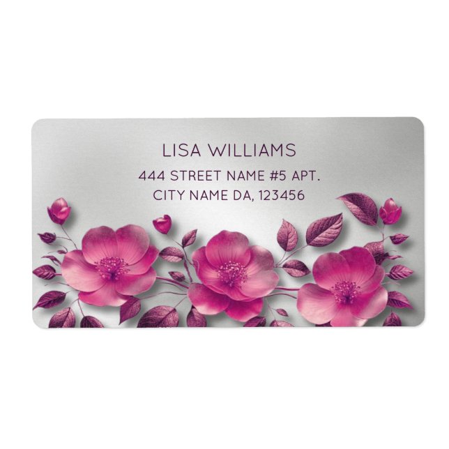 Pink Shiny Metallic Flower Silver Label (Front)