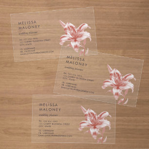 Pink Shiny Metallic Lily Clear Business Cards