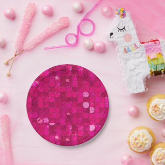 Pink Shiny Sequin Paper Plates
