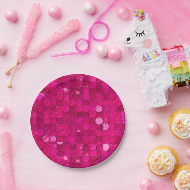 Pink Shiny Sequin Paper Plates (Party)