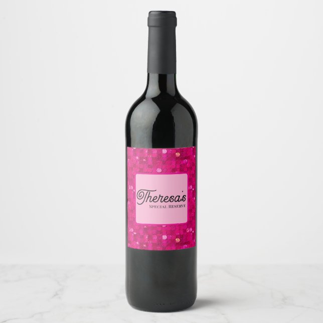 Pink Shiny Sequin Wine Label (Front)