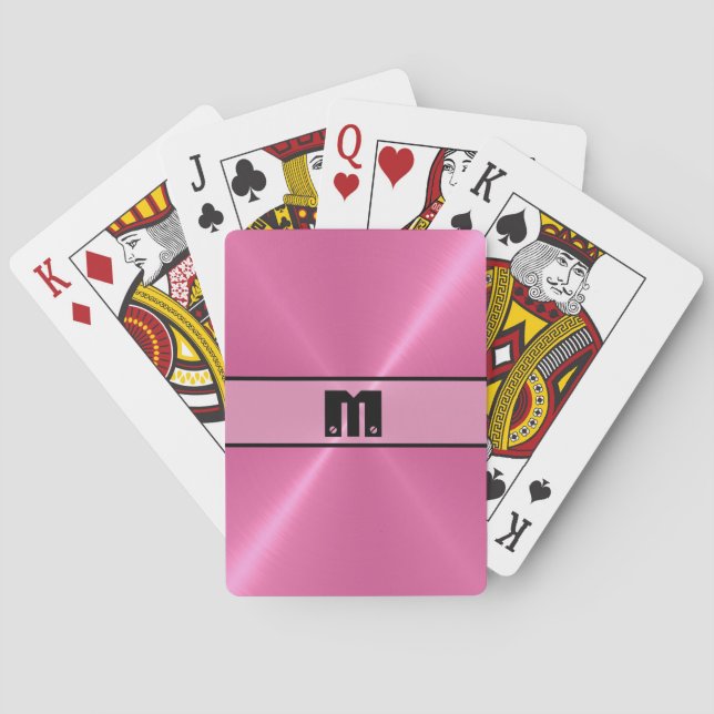 Pink Shiny Stainless Steel Metal 5 Poker Cards (Back)