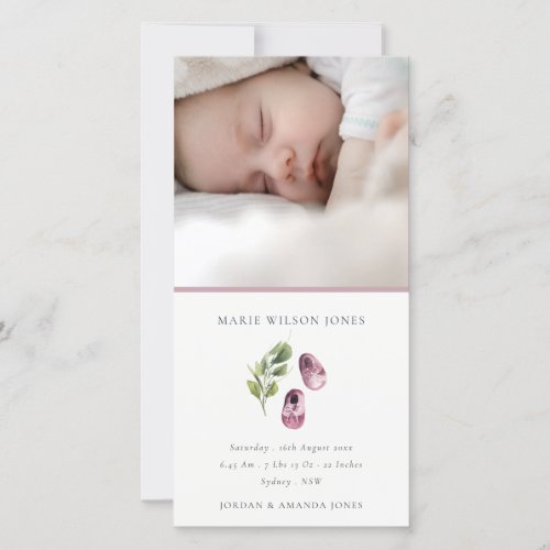 Pink Shoes Foliage Photo Baby Birth Announcement