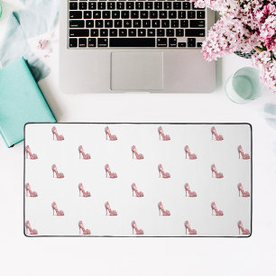 Pink shoes white glamorous desk mat