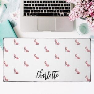 Pink shoes white glamorous name desk mat