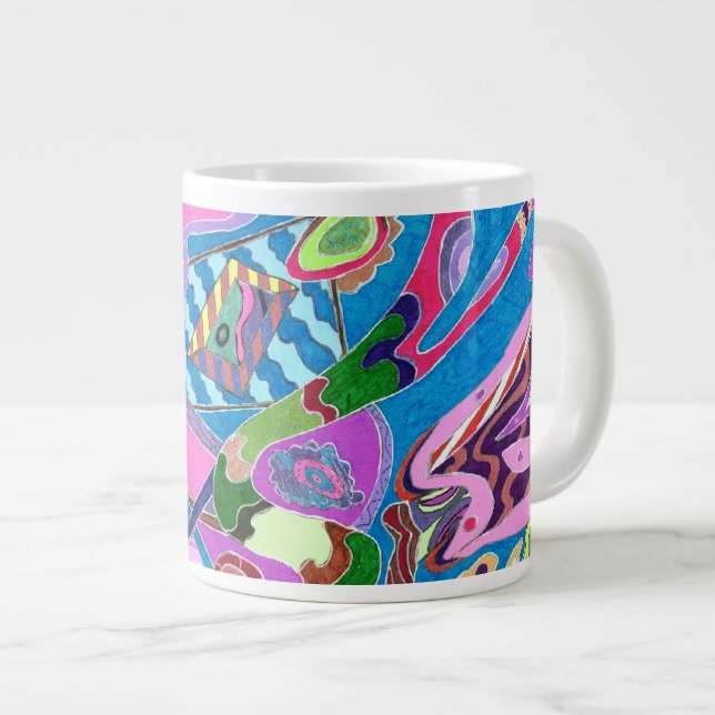 "Pink Shore" Abstract Art Large Coffee Mug (Front Right)