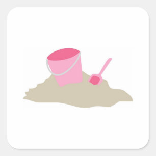Pink Shovel and Pail Square Sticker