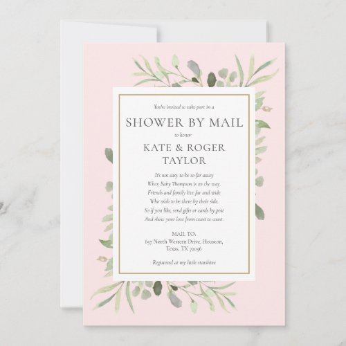 Pink Shower By Mail Long Distance Greenery Leaves  Invitation