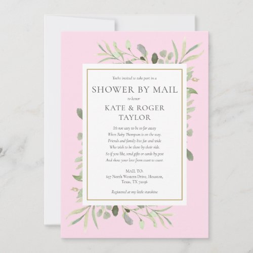 Pink Shower By Mail Long Distance Greenery Leaves Invitation