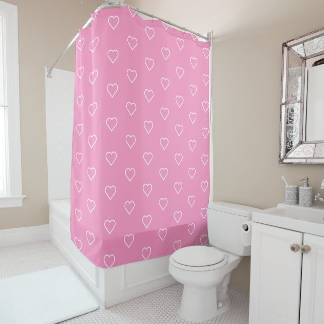 Pink Shower Curtain with Hearts or Choose Color (In Situ)