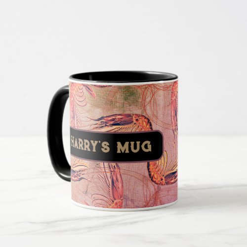 Pink Shrimp Pattern Grunge Rustic Mug