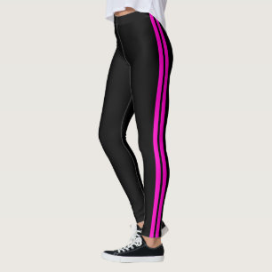 Pink Side Stripe Black Leggings Choose Your Colors