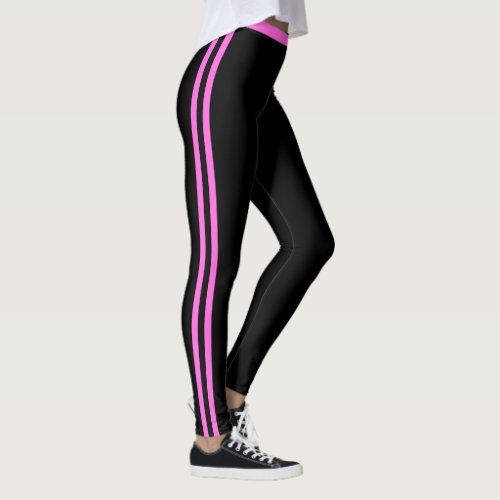 Pink Side Stripe Black Sport Leggings Your Colors