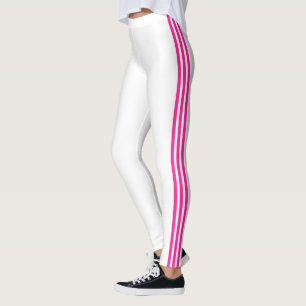 Pink Side Stripe White Leggings with Custom Colors