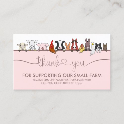 Pink Signature Farm Animal Veterinary Thank You Business Card