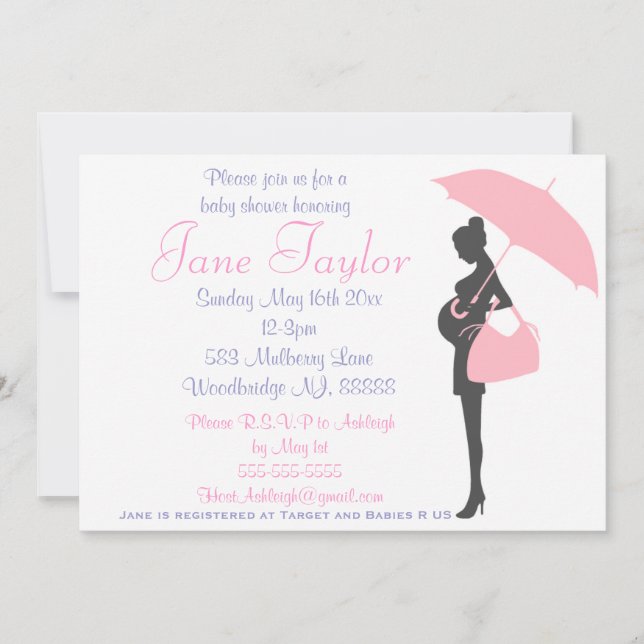 Pink Silhouette Baby Shower Invitations (Front)