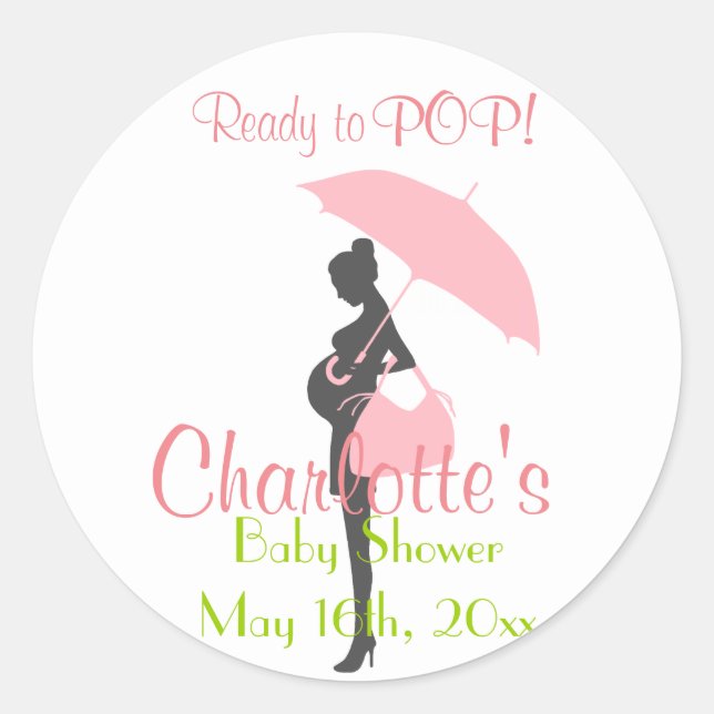 Pink Silhouette Baby Shower Party Favor Stickers (Front)