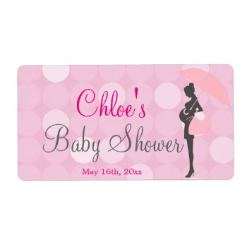 Pink Silhouette Baby Shower Water Bottle Labels by LaBebbaDesigns at Zazzle