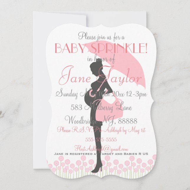 Pink Silhouette Baby Sprinkle Invitation (Front)