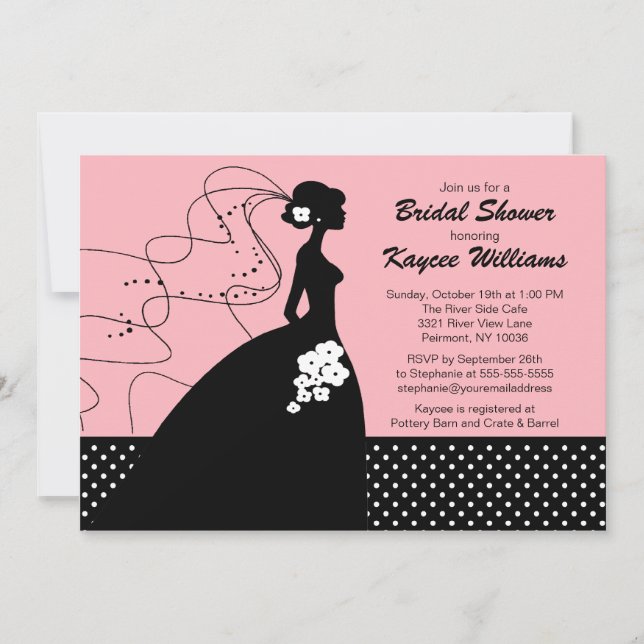 Pink Silhouette Bride Bridal Shower Invite (Front)