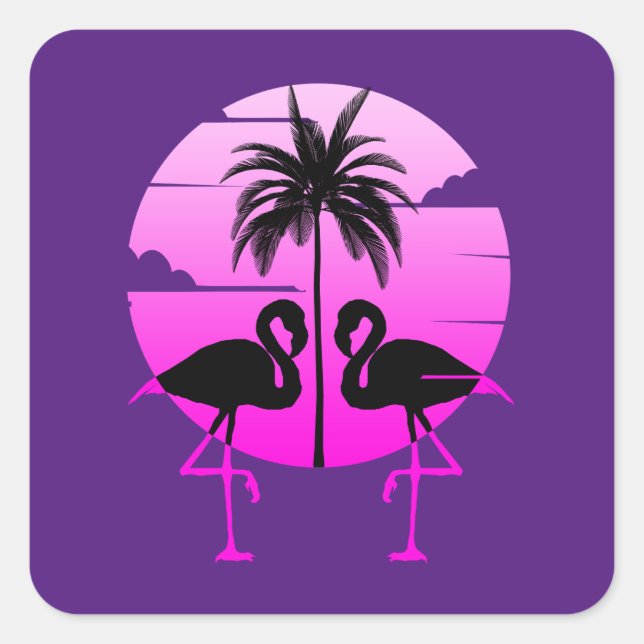 Pink Silhouette Flamingos Bird Square Sticker (Front)