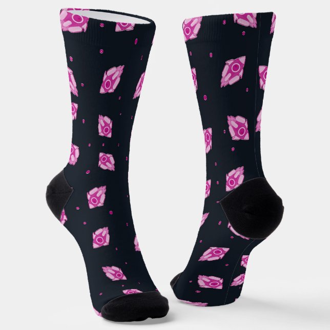 Pink silhouette space rocket socks (Angled)
