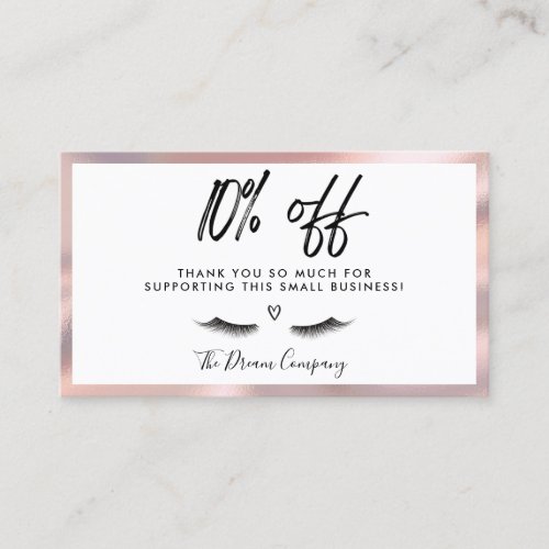 Pink Silk  Gold Discount Lashes Business Card
