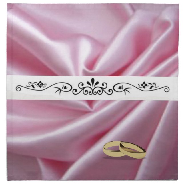 Pink Silk With Wedding Rings Napkin (Front)