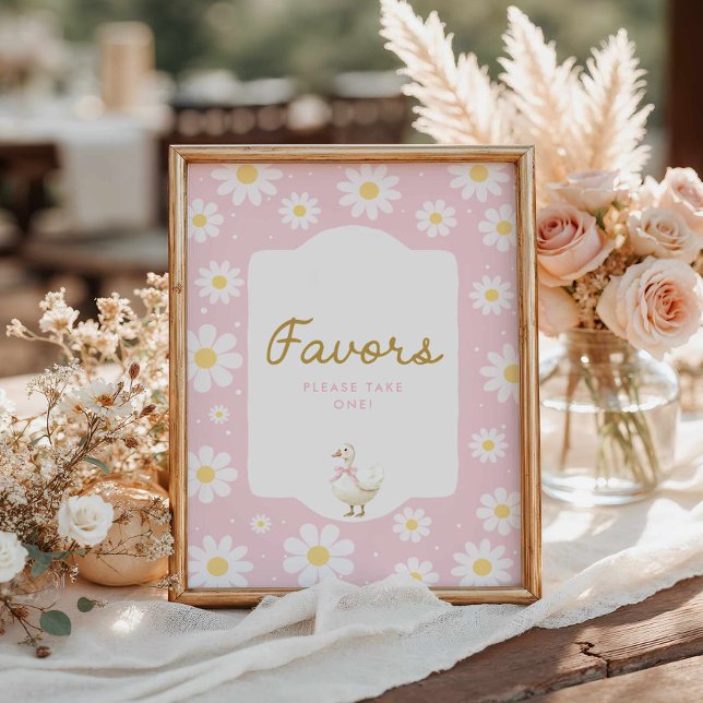 Pink Silly Goose and Daisy Favors Poster (Pink Silly Goose Favor Sign)