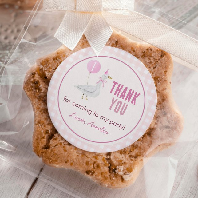 Pink Silly Goose Balloon Girl Birthday Classic Round Sticker (Creator Uploaded)